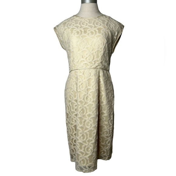 Adrianna Papell Ivory Jacquard Embroidered Lace Overlay Sheath Midi Dress Size 6 - Picture 3 of 16